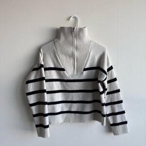 Elegant Cowl Neck Sweater - Black and White Stripes